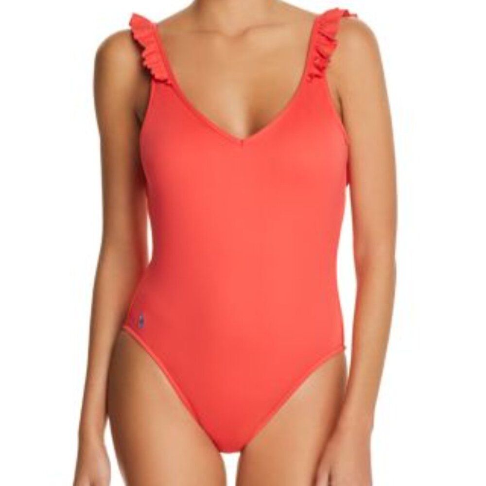New Ralph Lauren Guava One Piece Swimsuit Open Back Women's Small